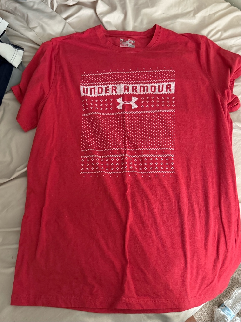 Under Armour Red Tee with White Logo Pattern